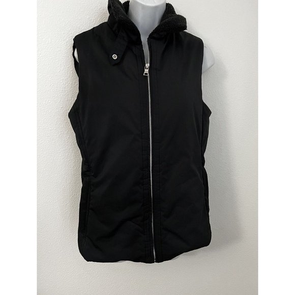 Banana Republic Winter Vest Women's Size M Black Zip Up Fleece Collar Classic - Picture 1 of 8